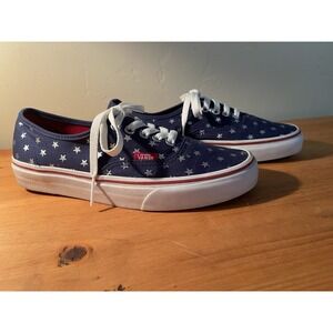Vans Deck Tennis Shoes Women 8.5 Men 7 Blue Silver Stars EU 39 PATRIOTIC July 4